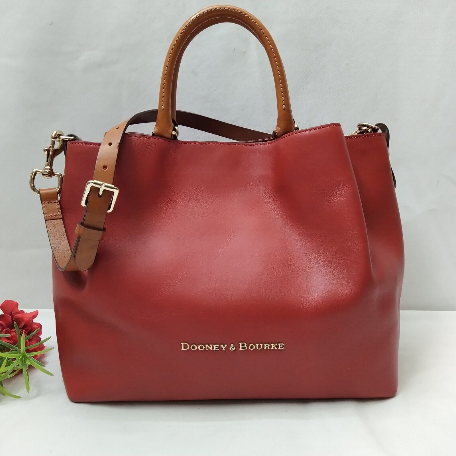 Dooney & Bourke City Barlow Red Leather Double Handle Satchel Shoulder Bag
